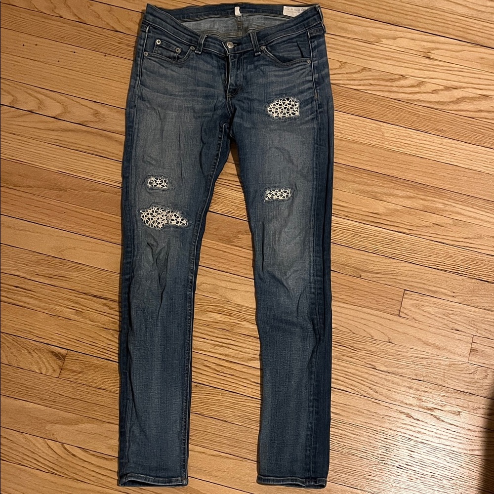 rag & bone Distressed Blue Straight Leg Jeans